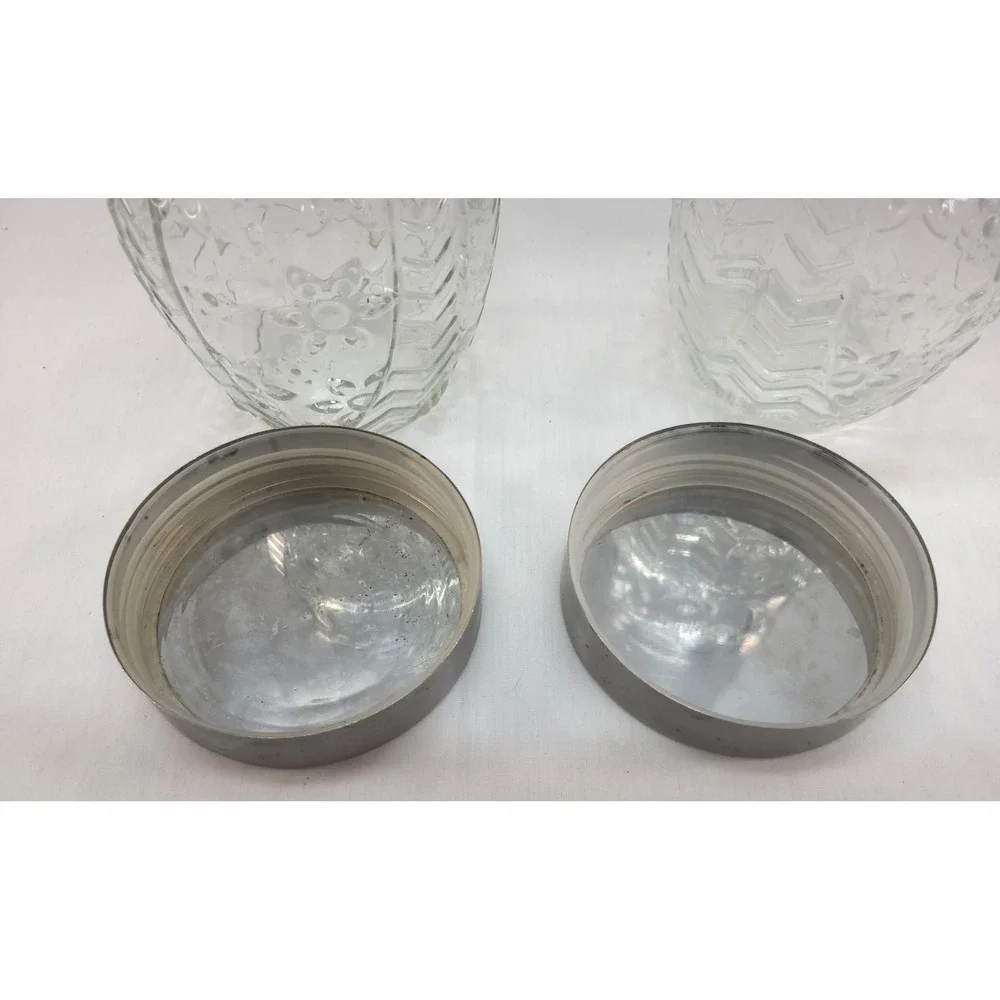2 Circleware Owl Clear Glass Canister Silver Metal Lid 42oz Embossed